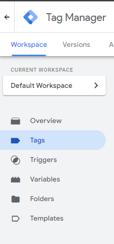 Google Tag Manager Interface Selecting Tags from Left Hand Side Action Bar