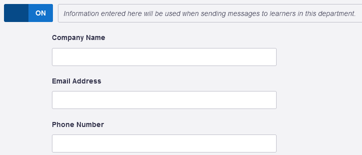 Company Name, Email Address, and Phone Number fields revealed by the toggle