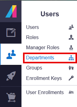 Departments option under the Users menu