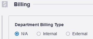 Billing section with Internal and External Billing Type options