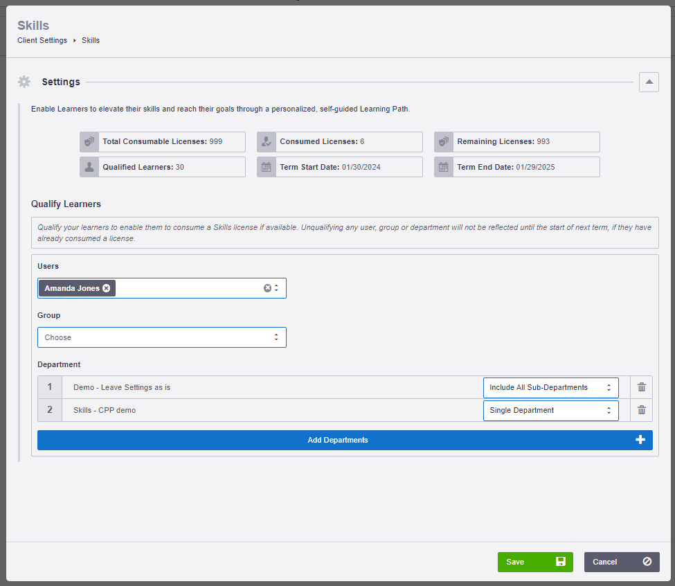 Skills license summary dashboard