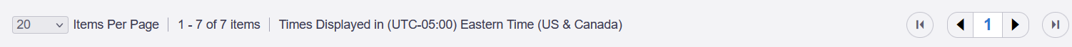 Pagination controls and Time Zone message at the bottom of a Report page