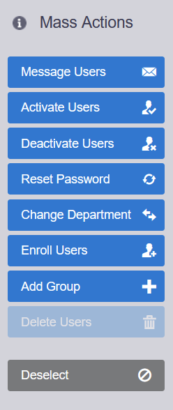 Mass Actions menu with multiple items selected
