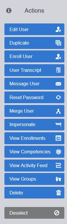 Actions menu with a single item selected