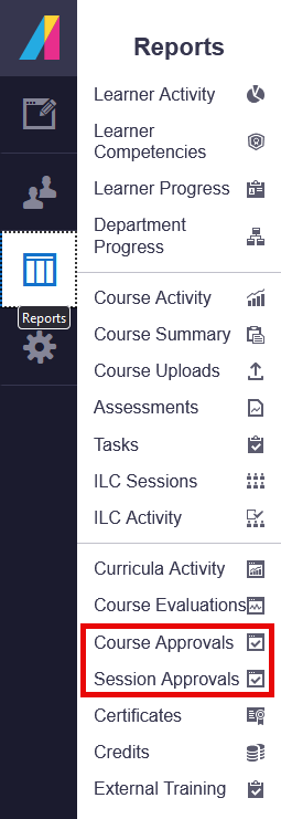 Course Approvals and Session Approvals reports in Admin Experience