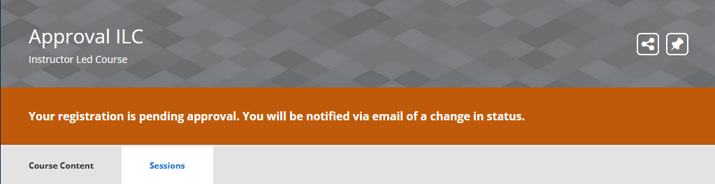 Learner view of session registration pending approval