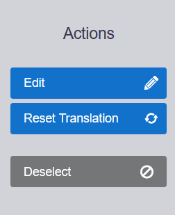 Action Menu options for a selected translation