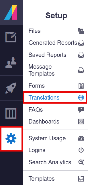 Translations option in the Setup menu