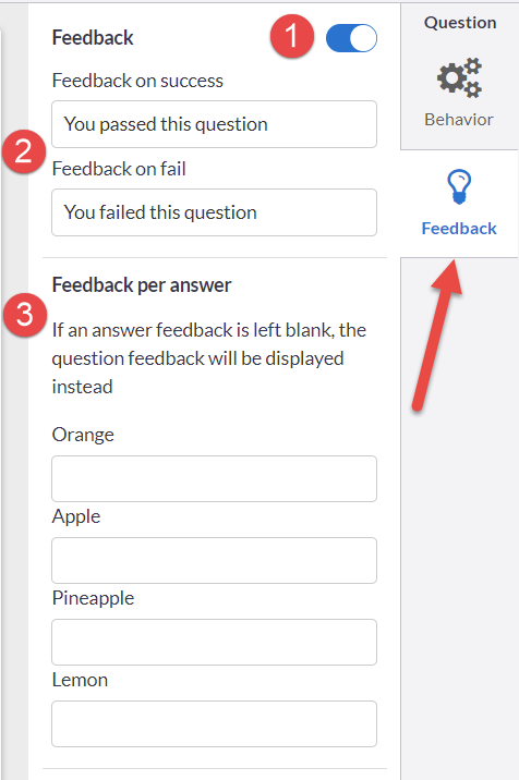 Feedback panel for a quiz question