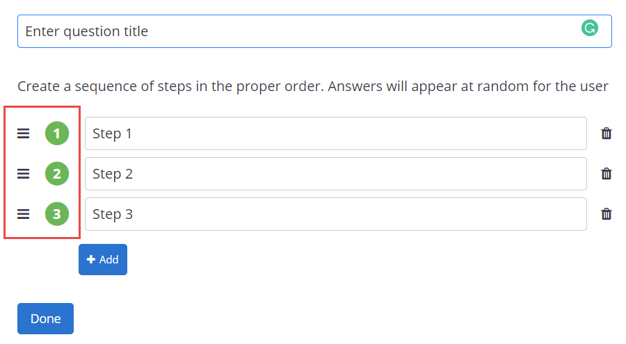 Sequencing question setup with reorder controls