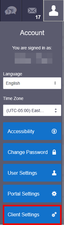 Client Settings option in the Admin Experience menu
