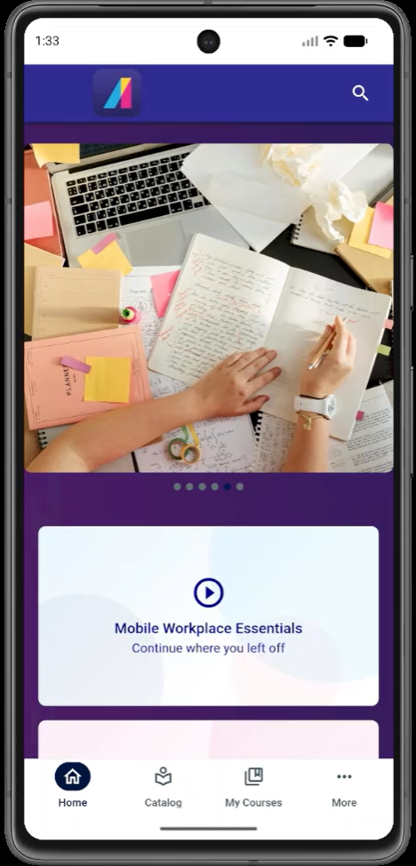 Updated Absorb Learning Mobile App navigation and layout