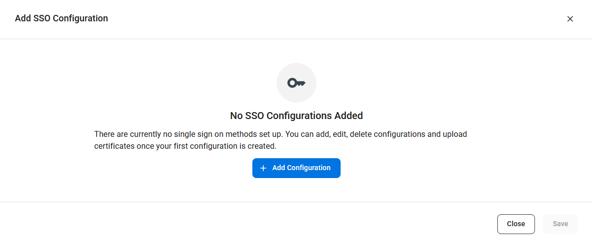 List of existing SSO configurations with Add Configuration option