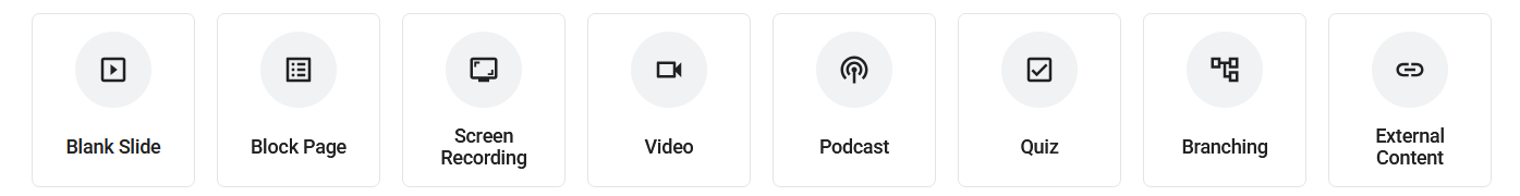 Eight Empty Slide type buttons available in the Add Page menu
