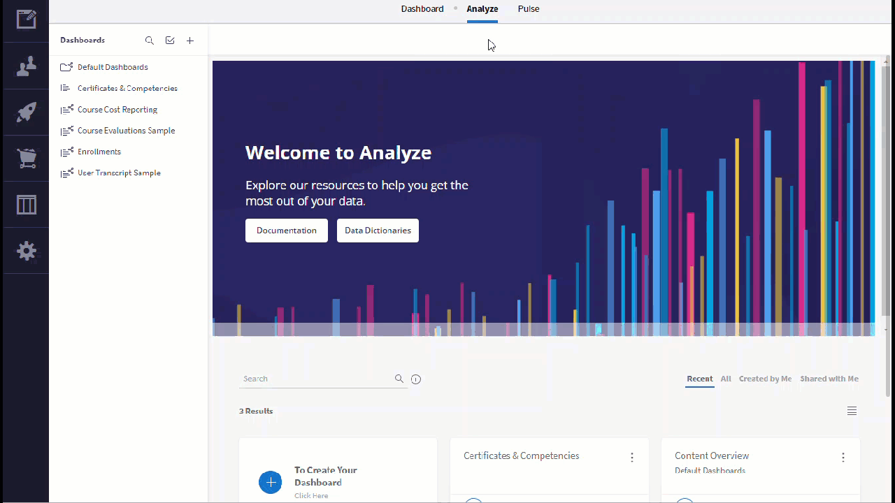 Navigate to Created By Me in Analyze Dashboards.