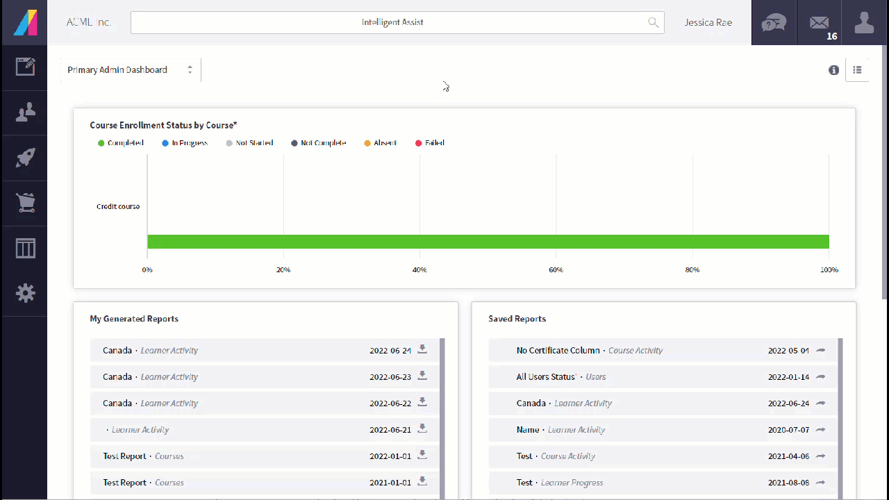Generated Reports page in the Admin Experience