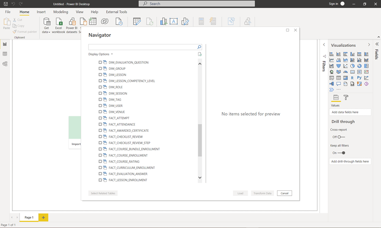 Power BI connection settings for the Snowflake connector
